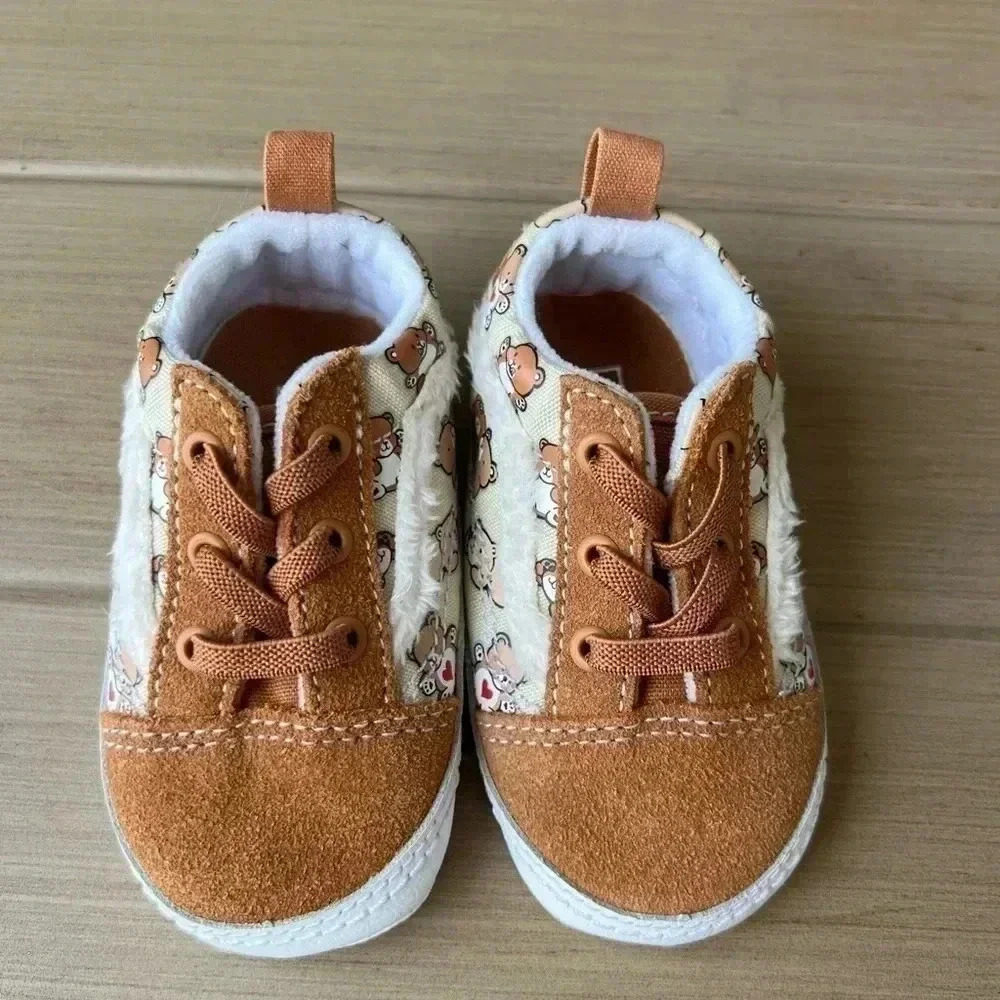Vans Baby Walker Shoes Tan Brown with Cream Pattern